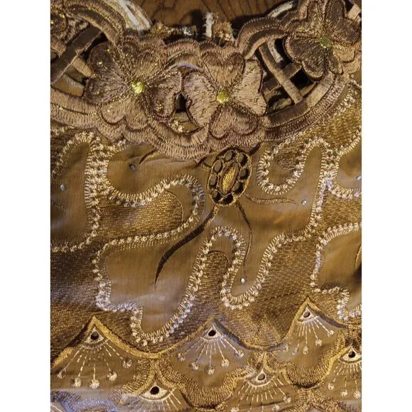 Jem Afrik Womens M 8 10 Dress 100% Cotton Tan Ethnic Cutout Floral Made In Ghana - Picture 3 of 9